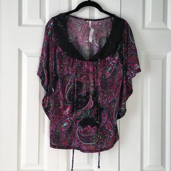 NWT Purple Paisley Batwing Blouse - Picture 1 of 5